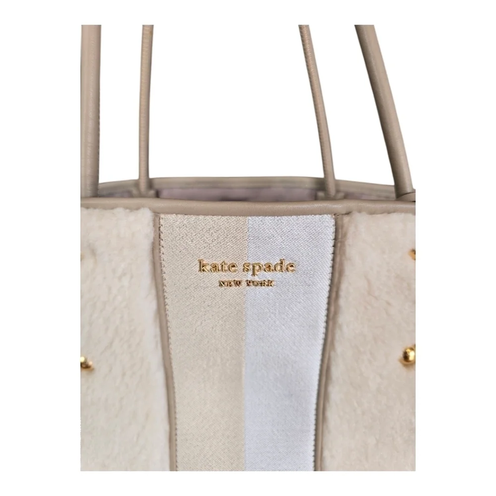 Kate Spade New York Everything Racing Stripe Faux Shearling Cream Tote Bag